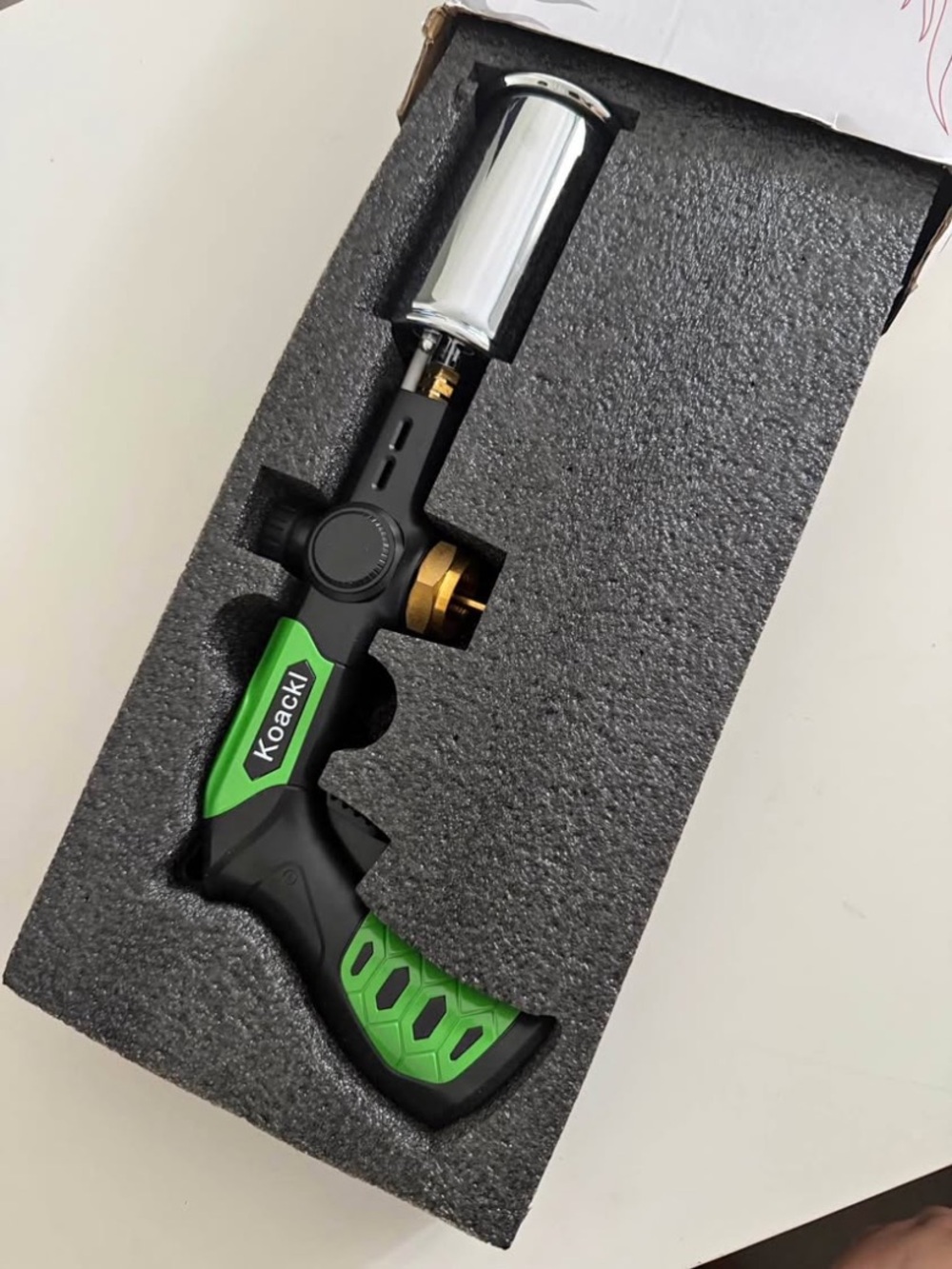 Green and Black Handheld Torch - Precision Flame for Electronics & Soldering